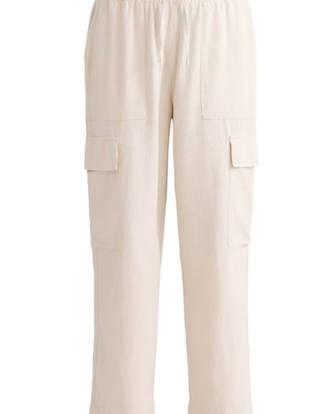Linen Blend Drawstring Cargo Pants in Light Beige Women’s Plus Size